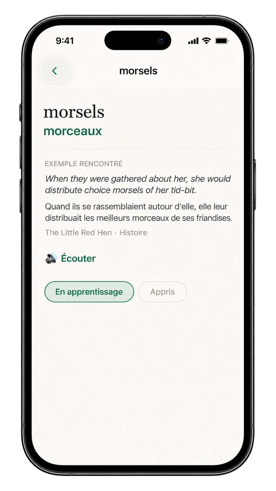 Fiche d'un mot sauvegardé dans Livres en anglais